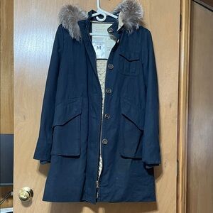 Marc by Marc Jacobs Blue Trench Coat with Faux Fur Hood